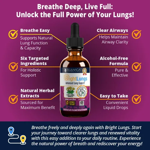 Miniatura 2 de Bright Lungs Suplemento de desintoxicación pulmonar y apoyo respiratorio Grindelia, lobelia, regaliz para limpieza pulmonar, moco y salud
