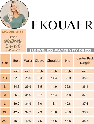 Miniatura 6 de Ekouaer Vestido de maternidad de punto acanalado, manga corta, ajustado, casual, elástico, ropa de embarazo S-XXL