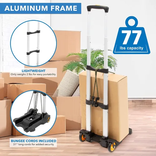 Miniatura 6 de Mount-It! Carrito de equipaje plegable con ruedas Fuerte, compacto, soporta 77 libras - Transporta cajas, mochilas sin problemas