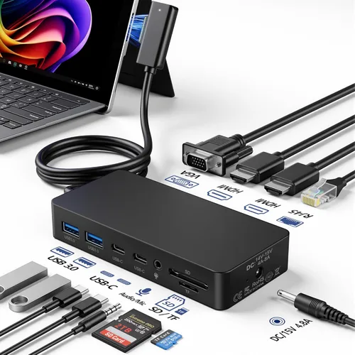 Estación de acoplamiento para Surface Pro 11/10/9/8/7/6/5/4/3, Surface Laptop 7/6/5/4/3, Surface Laptop 7/6/5/4, Surface Book/portátil Go