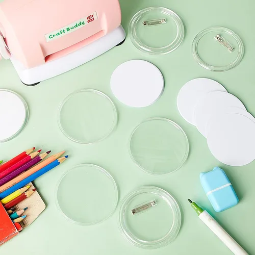Miniatura 6 de 100 botones acrílicos transparentes de 3 pulgadas con 200 papel, 20 herramientas de extracción de tarjetas SIM, haz tus propios botones con alfiler