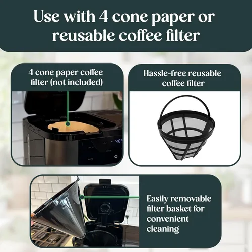 Miniatura 5 de Pantrymade Cafetera de doble preparación, jarra de vidrio de 12 tazas y combo K-Cup de una sola porción Cafetera con pantalla táctil programable