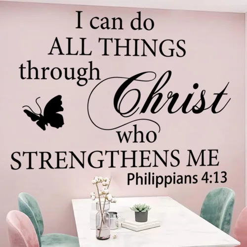 Miniatura 4 de Calcomanías de vinilo con citas motivacionales adhesivas para pared "I Can Do All Things Through Christ Who Strengthens Me" Citas cristianas