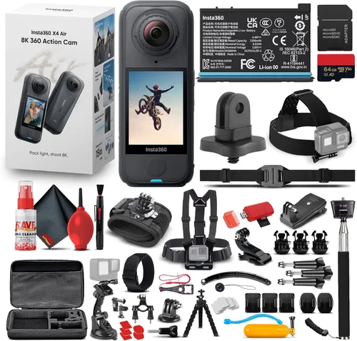 Insta360 Paquete estándar de cámara de acción X4 Air 360 | Lente dual ligera impermeable 8K | Sistema de estabilización para viajes, ciclismo,