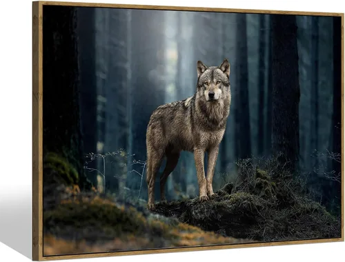 Miniatura 8 de Sea Whisper - Lienzo de arte de pared de vida silvestre, lobo en la hierba con ojos firmes, naturaleza, bosque, escena de parque, pintura artística