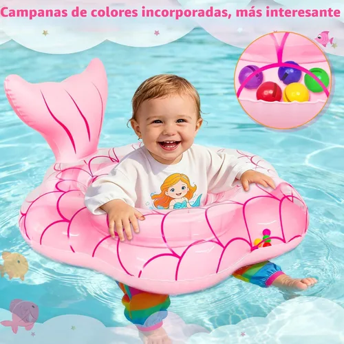 Miniatura 4 de Flotador de piscina extra ancho de 25.6 pulgadas para bebés de 6 a 36 meses, flotador de natación de sirena de seguridad antideslizante, entrenador