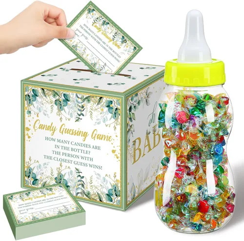 Glenmal Juego de 52 piezas de regalo para juegos de baby shower, biberón grande para juego de ducha, adivina cuántos caramelos decoraciones para
