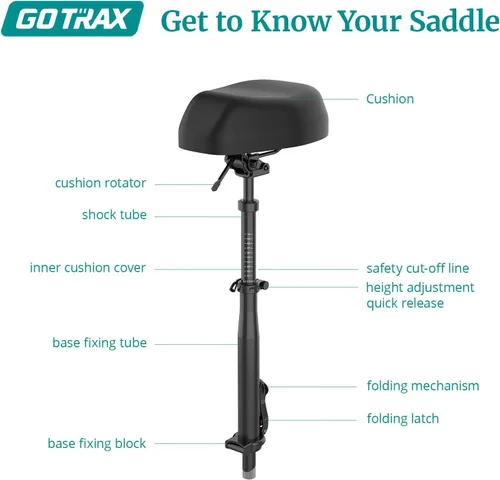 Miniatura 6 de Gotrax Asiento plegable para scooter, solo para APEX MAX, Fusion E-Scooter, ajustable, cómodo con absorción de golpes, soporta hasta 264 libras