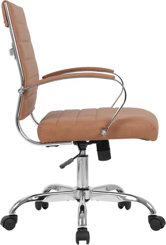Miniatura 4 de LANDSUN Silla de oficina en casa, silla de escritorio con respaldo medio, silla giratoria ejecutiva acanalada de piel sintética con ruedas