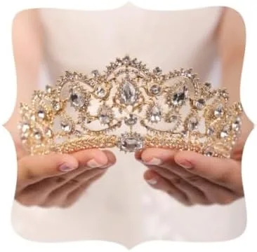 Wekicici Tiara de boda con diamantes de imitación, corona de reina de piedras preciosas doradas con diadema de peine, coronas de boda para concursos