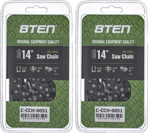 8TEN Cadena de motosierra cincel completo de 14 pulgadas, .050 3/8 52DL para Echo CS310 CS352 Husqvarna 235 Ryobi RY3714 (paquete de 2)