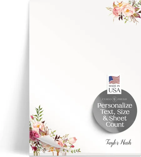 Miniatura 18 de Bloc de notas de papelería personalizado para mujer, bloc de notas personalizado con nombre, flores azul marino con fuente de guión, bloc de notas