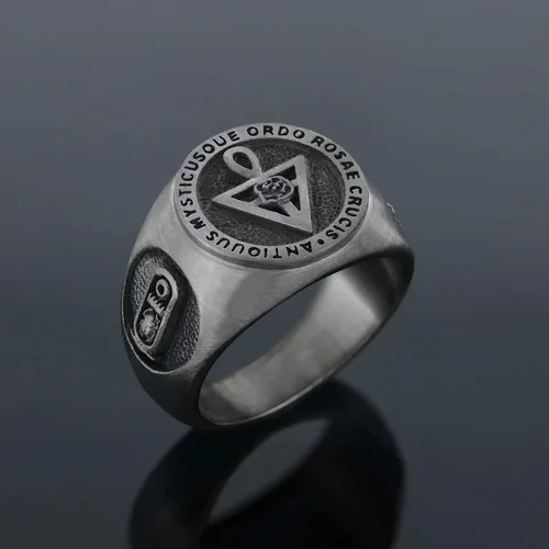 Miniatura 3 de Anillo Antiquus Mysticusque Ordo Rosae Crucis Signet, Plata de Ley, Bañado en Oro, Rodio, 0.630 x 0.630 in, Anillo Masónico para Hombre