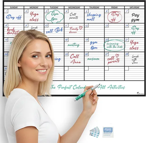 Miniatura 15 de Calendario pequeño de borrado en seco para pared de 17 x 26 pulgadas, mes en blanco para niños, oficina, agenda de aula, planificador mensual