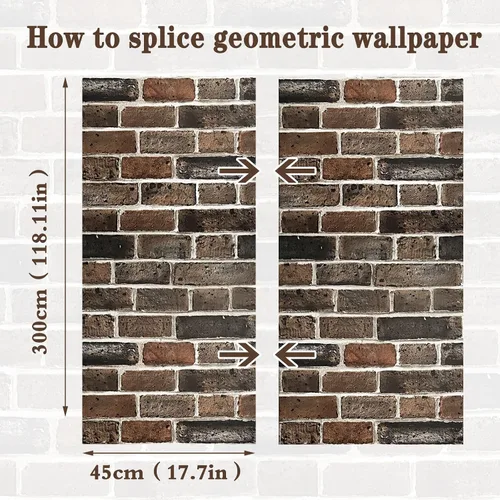 Miniatura 6 de Ohmywor Papel tapiz de ladrillo para despegar y pegar, 17.7 x 118.11 pulgadas, papel tapiz de ladrillo marrón 3D, papel de contacto de ladrillo