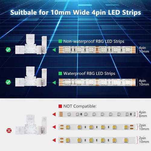 Miniatura 3 de Paquete de 10 conectores de tira de luz LED RGB de 4 pines, terminal adaptador sin soldadura y sin huecos para tiras LED flexibles SMD 5050 RGB