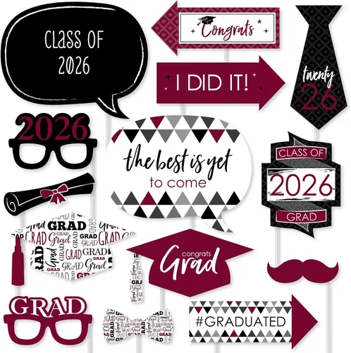 Miniatura 18 de Big Dot of Happiness Accesorios de graduación en blanco y negro para sesión de fotos 2026, juego de 20 unidades de accesorios de cabina de fotos