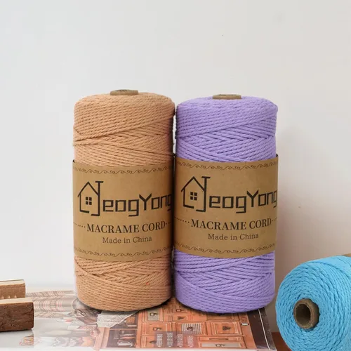Miniatura 4 de JeogYong Cuerda de macramé de 0.078 pulgadas x 218 yardas, cuerda de algodón natural torcida de 3 hebras, cuerda de algodón de color para colgar Café