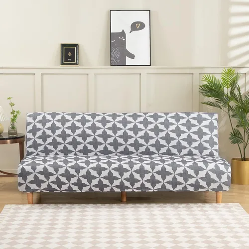 Miniatura 38 de LiveGo Fundas para futón sin brazos, funda elástica plegable para sofá cama con parte inferior elástica, funda de sofá ajustable estampada, Negro