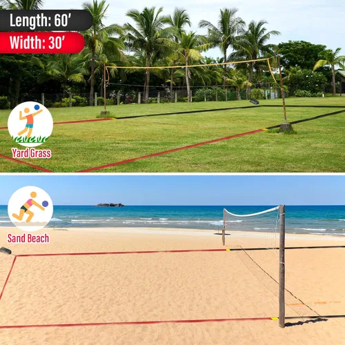Miniatura 6 de Líneas profesionales de voleibol de playa para arena, 2 pulgadas, altamente visibles, para todo tipo de clima, con anclajes de acero inoxidable