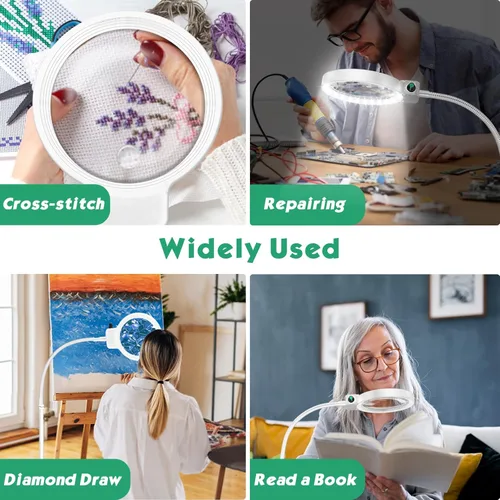 Miniatura 6 de Lupa Grande de 10X 30X con Luz y Soporte, Lámpara de Aumento de Piso con Cuello de Ganso Flexible de 36 LED, Lupas Iluminadas de Brillo Ajustable