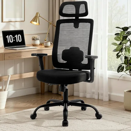 Silla ergonómica de oficina con respaldo alto de malla, silla de escritorio de oficina con soporte lumbar ajustable, sillas de trabajo rodantes con