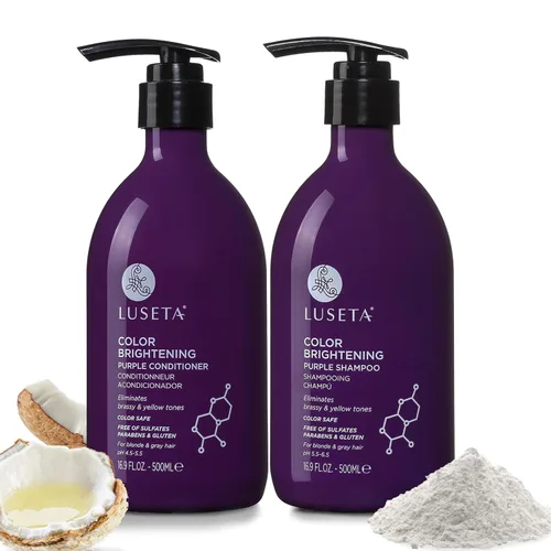 Luseta - Juego de champú y acondicionador morado para cabello rubio, gris - cabello tratado con color - sin sulfatos, sin parabenos - infundido con