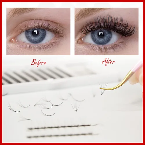 Miniatura 7 de THE LASH SUPPLY 120 abanicos, extensiones de pestañas prefabricadas 5D, rizo C/D, longitud de 0.315-0.591 in, grosor de 0.07, 12 líneas, extensiones