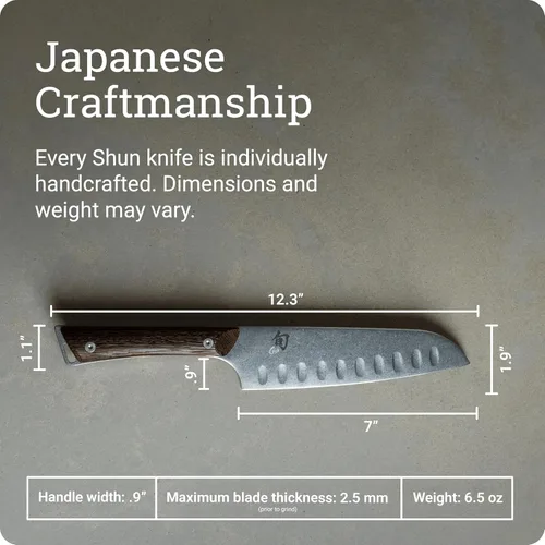 Miniatura 5 de Shun Kanso Santoku - Cuchillo de cocina multiusos con hoja de acero inoxidable de 7 pulgadas y mango de madera, diseño tradicional asiático hecho a