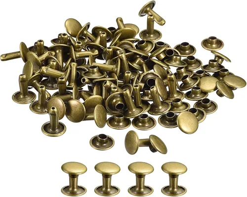 Miniatura 40 de uxcell 100 juegos de remaches de cuero, remaches de doble tapa de 0.236 x 0.315 pulgadas, remaches de metal para reparación de cuero, manualidades