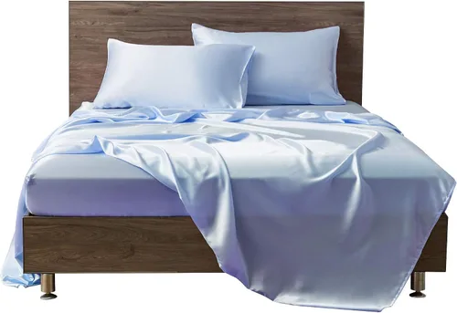 Miniatura 27 de Juego de sábanas de satén de seda de 4 piezas Sábana bajera Sábana encimera Funda de almohada Calidad de hotel sedoso suave y lujoso