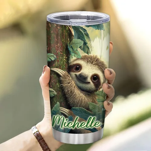 Miniatura 4 de Hyturtle Regalos personalizados para los amantes de los perezosos, vaso de acero inoxidable con nombre personalizado de 20 onzas con tapa, idea