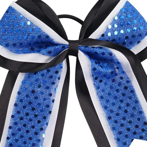 Miniatura 4 de Lazos grandes con purpurina para niñas, color azul rey y negro, lazos para el pelo de 7 pulgadas, lazos elásticos para el cabello, accesorios