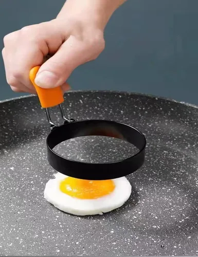 Miniatura 6 de 2 anillos redondos de acero inoxidable antiadherentes de 3.5 pulgadas con mango de silicona naranja, anillos de huevo para freír huevos, anillos