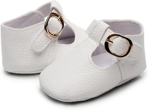 Miniatura 4 de HONGTEYA Mary Janes - Zapatos planos de piel sintética antideslizante con suela suave para bebés recién nacidos, zapatos de cuna para boda, fiesta