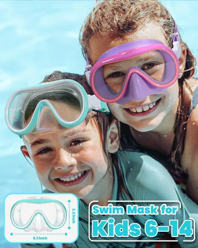 Miniatura 2 de Seago Paquete de 2 gafas de natación con cubierta nasal, gafas de natación para niños de 6 a 14 años, niñas, niños, jóvenes, gafas de natación
