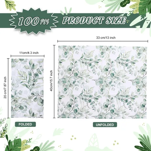 Miniatura 2 de 100 servilletas desechables para invitados, toallas de mano desechables de papel con hojas verdes, servilletas de mano decorativas de papel
