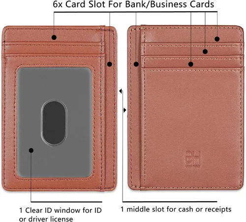 Miniatura 2 de Cartera delgada con bloqueo RFID para tarjetas, cartera minimalista de cuero con bolsillo frontal para mujer Slim, RFID Blocking, Minimalist, Front