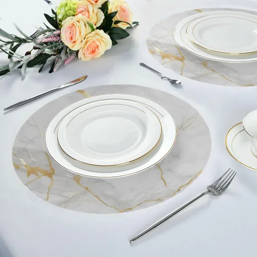 Miniatura 4 de ATTX Manteles individuales redondos con textura de mármol dorado para mesa de comedor, manteles individuales circulares, manteles individuales