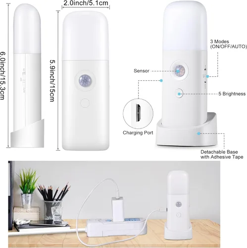 Miniatura 7 de CREWEEL Luz nocturna recargable con sensor de movimiento, luces nocturnas que funcionan con pilas, luz regulable con sensor de movimiento