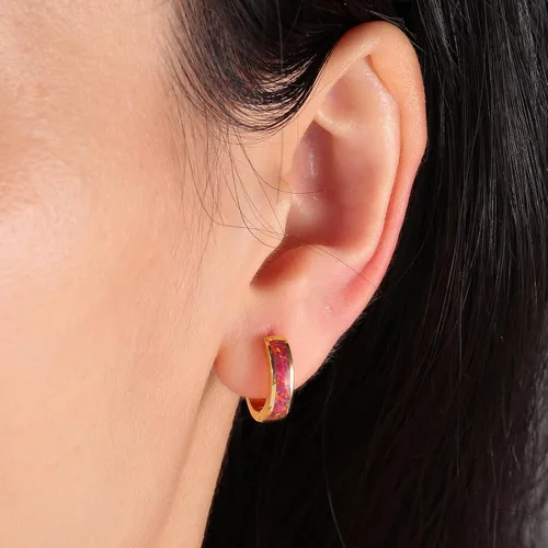 Miniatura 207 de CiNily Aretes Huggie de ópalo con bisagras, chapados en oro, hipoalergénicos, pequeños aretes de aro para mujeres, adolescentes, niñas, hombres