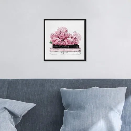 Miniatura 5 de The Oliver Gal Artist Co. Lienzo enmarcado para pared, diseño de rosas y libros de elegancia, decoración del hogar, 12 x 12 pulgadas, rosa, blanco