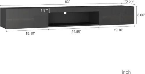 Miniatura 2 de Soporte flotante para TV montado en la pared con 20 LED de color, soporte de TV moderno de 63 pulgadas, gabinete de TV flotante centro