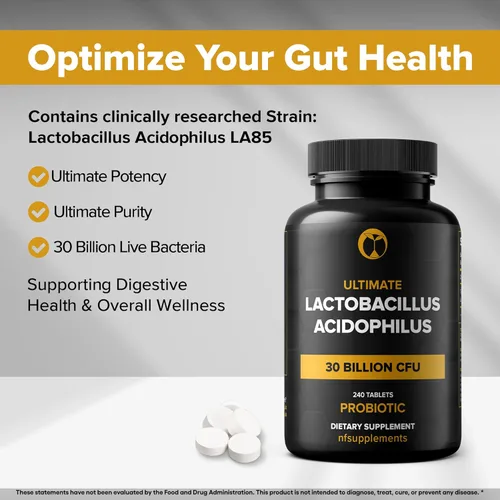 Miniatura 2 de Suplemento probiótico Lactobacillus Acidophilus 30 mil millones de CFU 240 tabletas Probióticos para hombres y mujeres apoya la salud digestiva
