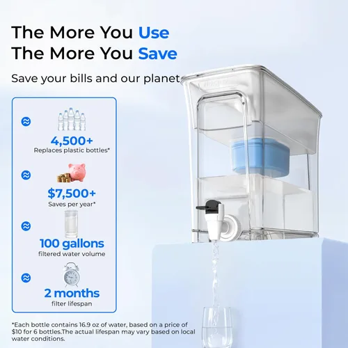 Miniatura 3 de Waterdrop Slim - Dispensador de filtro de agua alcalina, 35 tazas, gran capacidad, 100 galones de larga duración, filtración más rápida, reduce