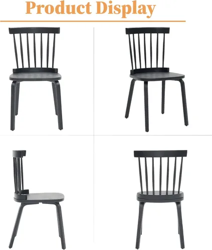 Miniatura 6 de Black Windsor - Juego de 2 sillas de comedor de madera con respaldo de husillo, sillas de comedor de madera maciza para cocina, comedor, sala