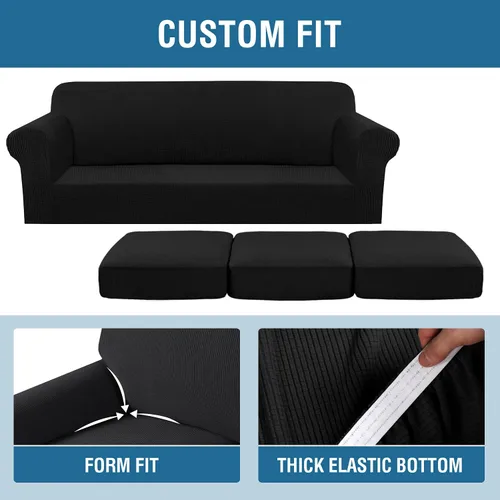 Miniatura 4 de H.VERSAILTEX 4 fundas de sofá elásticas para 3 fundas de cojín para muebles de sala de estar (funda base más 3 fundas de cojín de asiento), tela