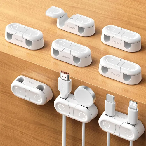 Miniatura 11 de Clips Magnéticos para Cables - Chfeila Paquete de 4 [Doble Ranura] [Rotación 360° y Bloqueo por Torsión] Gestión de Cables, Soporte Adhesivo