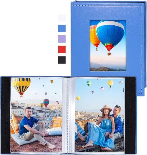 Miniatura 19 de Vienrose Álbum de fotos pequeño de 4 x 6 pulgadas, paquete de 2 mini libros de fotos con cubierta de cuero, 26 páginas con capacidad para 52