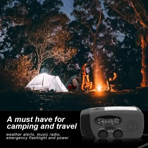 Miniatura 8 de Radio solar portátil de emergencia meteorológica manivela AM/FM NOAA radio de supervivencia con linterna LED 2000mAh cargador de teléfono móvil